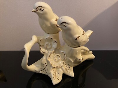 Vintage Salt and Pepper Shakers Yellow Birds On Branch 22KT Gold Pearl