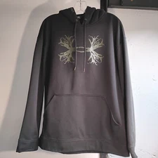 Under Armour Hoodie Mens M Medium Black with Green Logo Long Sleeve Hunting Gear
