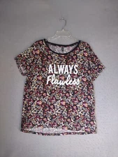 HM Divided Womens Top Large Black Floral Short Sleeve Round Neck Always Flawless