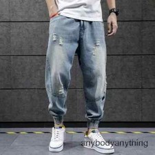 New Women Mens Hip Hop Harem Jeans Loose Joggers Denim Pants Trousers Streetwear