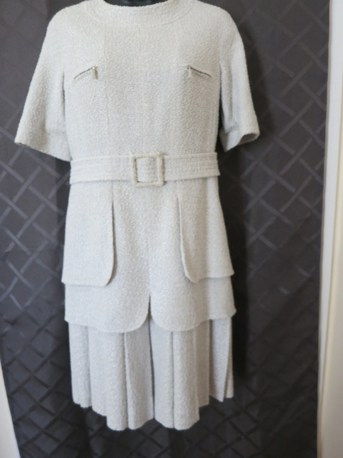 AUTENTICO ABITO FANTASIA CHANEL MEZZA MANICA RAGLAN PLISSETTATO BUTTOM GRIGIO ARGENTO 40