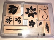 Stampin  Up Definitely Decorative Bodacious Bouquet Set 9 Wood Mount Rubber EUC