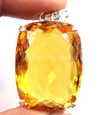 Certified 107.20 Ct Cushion Cut Yellow Citrine 925 Silver Pendant Gemstone 25A
