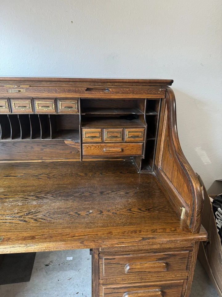 Escritorio vintage con tapa enrollable de roble Cole acero Foto 4 de 4