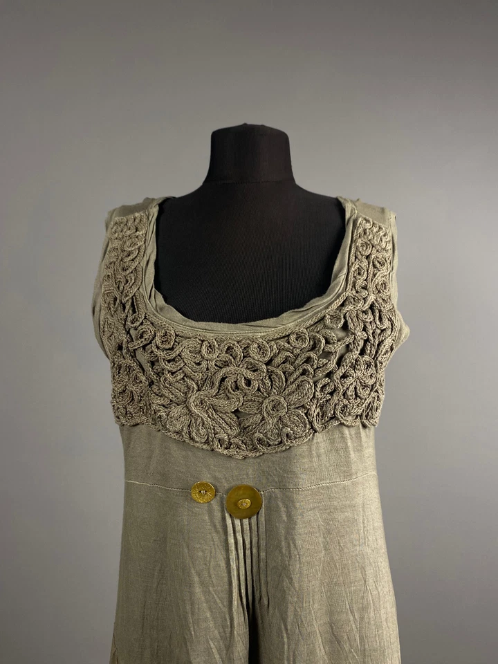 Elisa Cavaletti Womens Olive Khaki Boat Neck Sleeveless Tank Tunic Dress Size M - Image 2 of 4