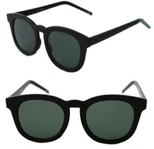 Women's Men's Sunglasses Horn Rimmed Large Round Shape black frame Green Lenses