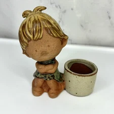 Vintage Colonial Japan Art Stoneware Candle Holder Girl Child Ceramic MCM Clay