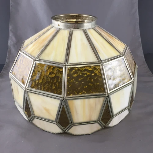 Vintage Tiffany Style Stained Glass Lamp Shade Yellow & Carmel Beige 12" x 8"