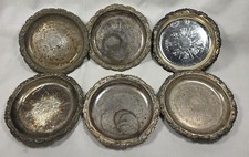 Vintage Silver Plated EP On Steel Etched Coaster 4" Set Of 6 Made In Italy