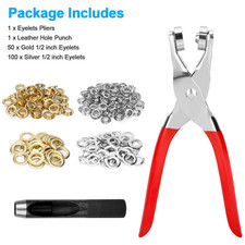 150 Set Eyelet Grommet Kit 1/2 Inch Plier Hole Punch Leather Fabric Repair Tool