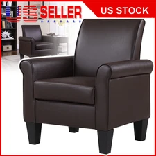 Modern Brown PU Leather Accent Arm Chair Single Sofa Seat Living Room Furniture
