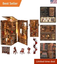 Abbey Library Book Nook: DIY 3D Wood Puzzle with LED and Dust Cover, 9 Inches