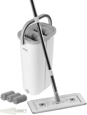 Flat Mop & Bucket Set with Wringer 3 Microfiber Pads for Wet/Dry Use