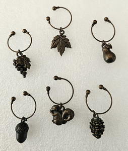 Bronze Tone Solid Metal Wine Glass Nature Charms Set of 6