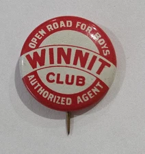 Vintage Winnit Club Open Road For Boys Button Pinback Lapel Pin Geraghty & Co
