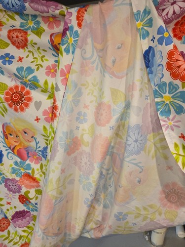 Disney Frozen Flat Full Sheet Anna And Elsa Flowers Pretty Colorful Floral Good - Picture 3 of 4