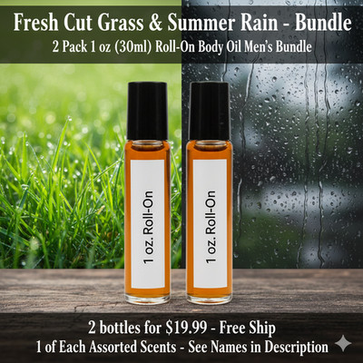 Fresh Cut Grass & Summer Rain 2 Pack-30ML Men's Roll On Perfume Body Oil Bundle