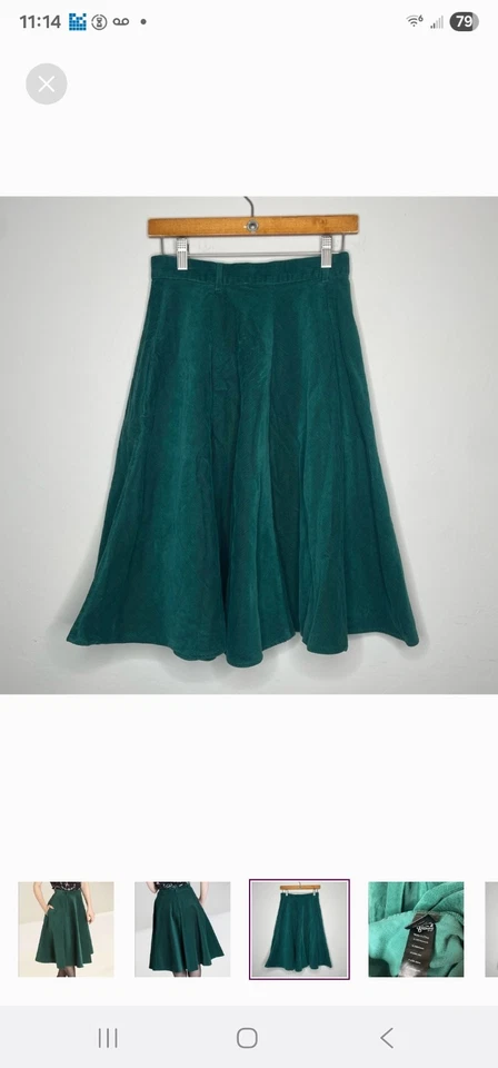 绿色灯芯绒地狱兔子喇叭裙“神奇岁月”尺寸 L Rockabilly Swing — 第 3/4 张图片