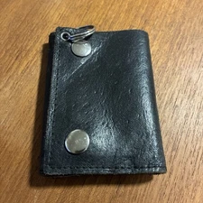 Vintage Biker Chain Wallet Genuine Leather Black Trifold Double Snap