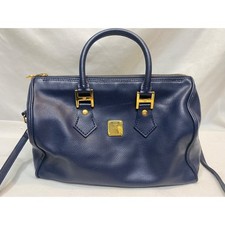 MCM Boston Handbag w/ Crossbody Strap Dark Blue Navy