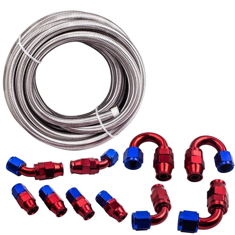 AN10 10AN Tressé Carburant Ligne Kit Raccord de ligne d'huile Kit 20FT / 6M， - Photo 1/4