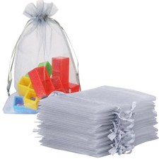 100 Pcs Gift Organza Bags 5x7 Silver Grey Inch Drawstring Sheer Fabric Size Plai