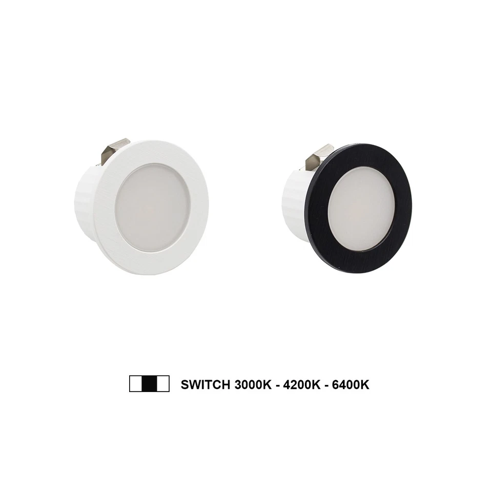 Mini Faretto LED da Incasso 3W 220v Rotondo Bianco/Nero F.I.30-40mm - Immagine 2 di 4