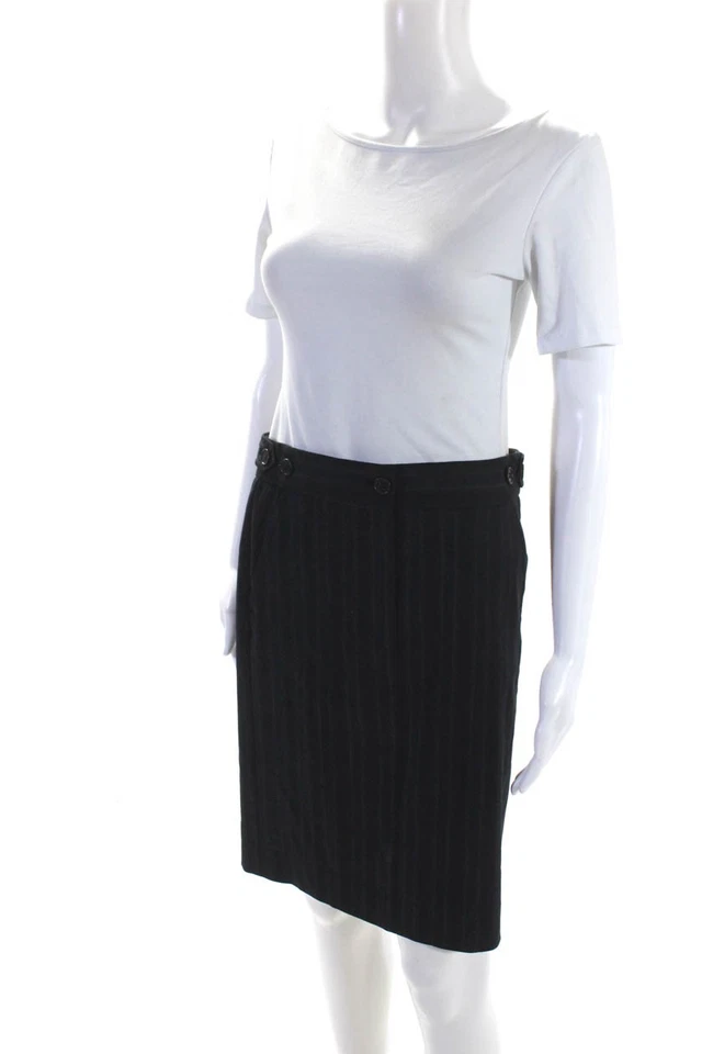 Theory Women's Button Closure A-Line Mini Unlined Stripe Skirt Size 2 - Image 2 of 4