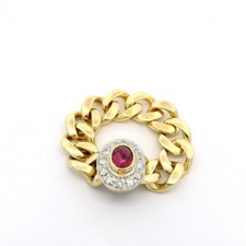 Damenring beweglich mit Rubin und Brillanten Gelbgold/Weißgold 585 14 KT Gr 54