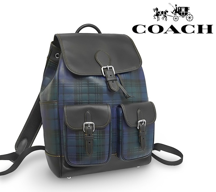 unused Coach Backpack Bag Drawstring Checkered Le… - image 1