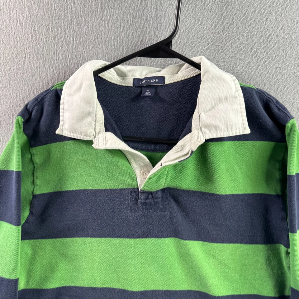 Vintage Lands End Rugby Shirt Youth Boys XL (Fits Mens Medium) Striped Cotton - Image 3 of 4
