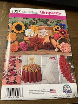 Simplicity Pattern 1027 ~ (11) Felt Flowers: Rose~Mum~Zinnia~Pansy~Sunflower~etc