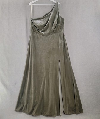 Jenny Yoo Womens Dress Velvet One Shoulder Maxi Evening Gown Size 2XL Green