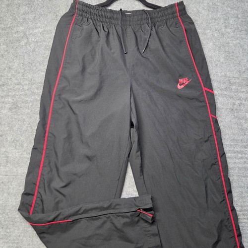 Vintage Nike Sportswear Track Pants Mens Black Red Piping Zip Ankle Swoosh Y2K