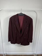 Vintage Burgundy Wool Double Breasted Mens Blazer Classic Tailored