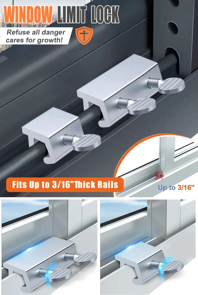 Stainless Steel Window Locks Sliding Security Safety Window Lock Stopper - Image 3 of 4