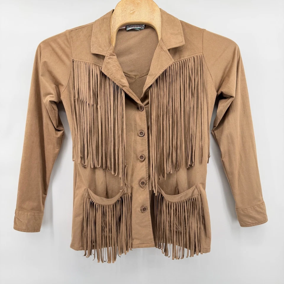 Chaqueta de Gamuza Rosa Cattelle Flecos Tostada Western Boho Chic Talla Mediana Para Mujer Foto 2 de 4
