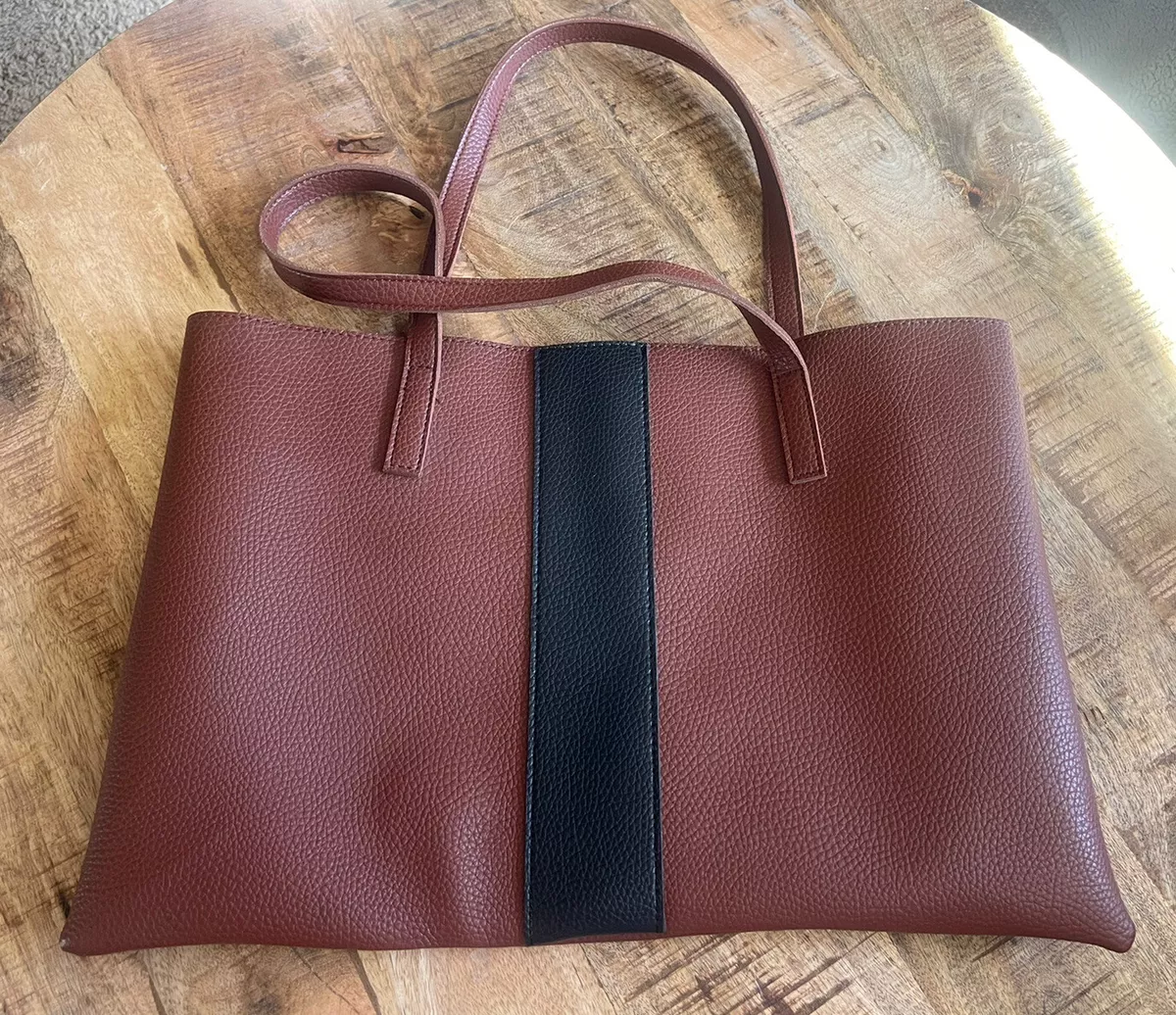 Black and Cognac Tote Bag - Vegan Leather Handbag - Oversized Bag