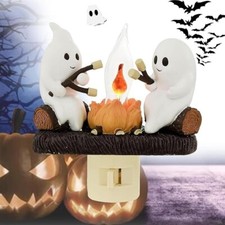 1PCS Ghost Campfire Flickering Nightlight-2 Ghosts Roasting Marshmallows at Camp