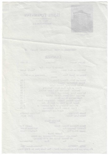 1920? Menu cena hotel Powhatan, Washington D.C. - sabato 26 marzo - Foto 2 di 2