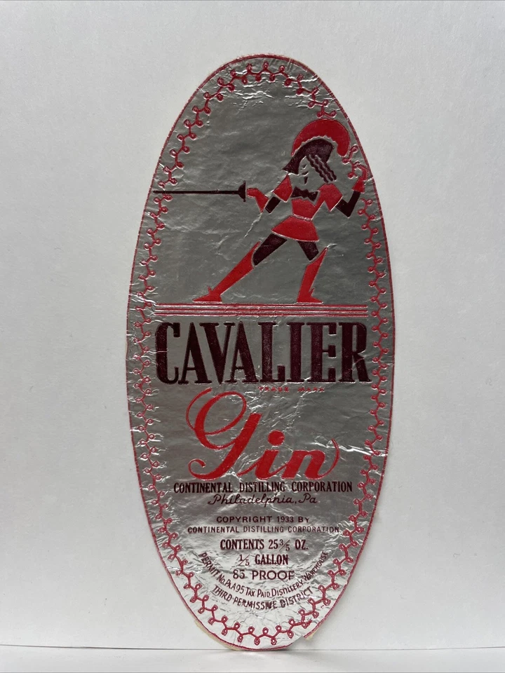 Cavalier Gin Continental Distilling Corporation Philadelphia, PA Etikett - Bild 1 von 2