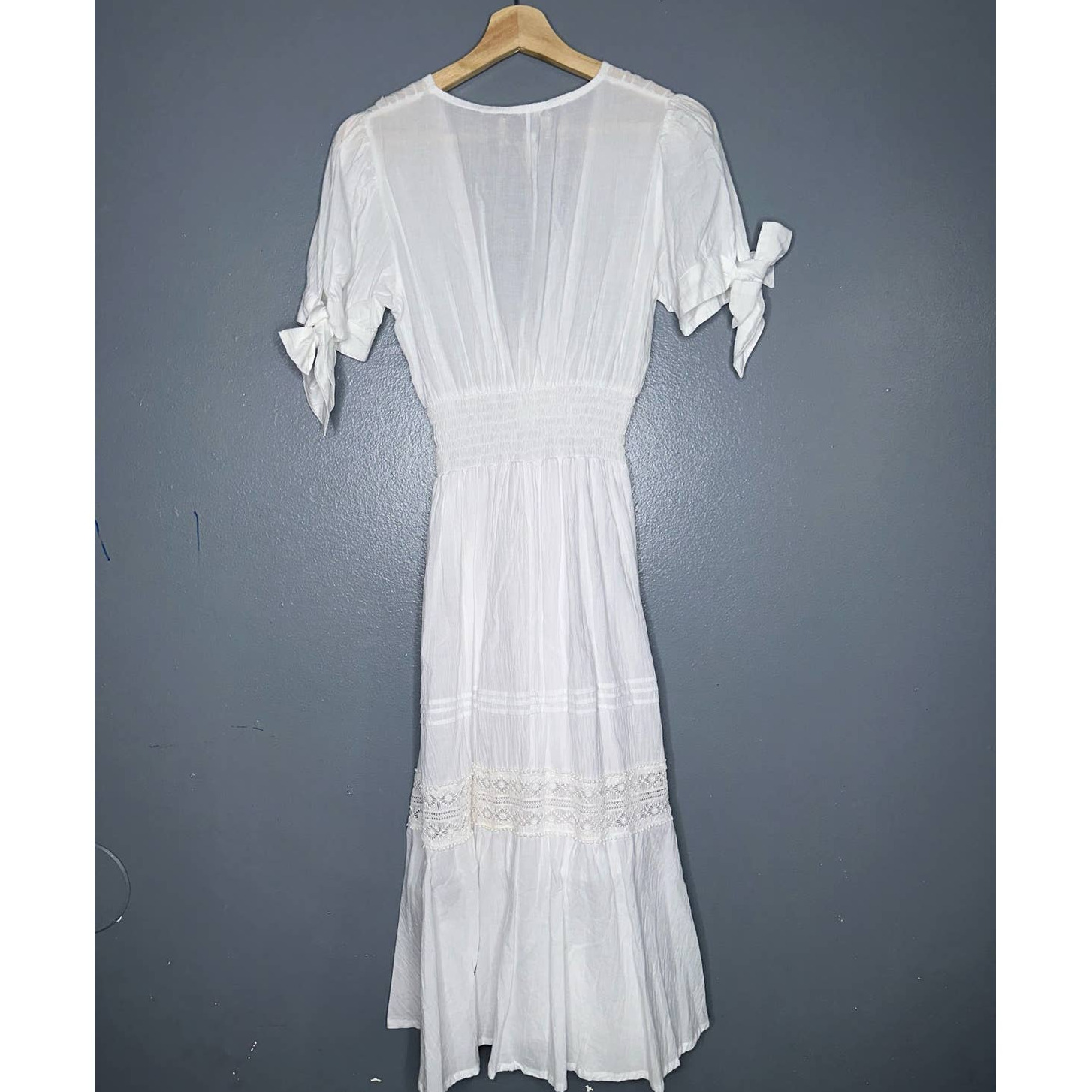 Cleobella Claire Smocked V-Neck Midi Dress White … - image 7