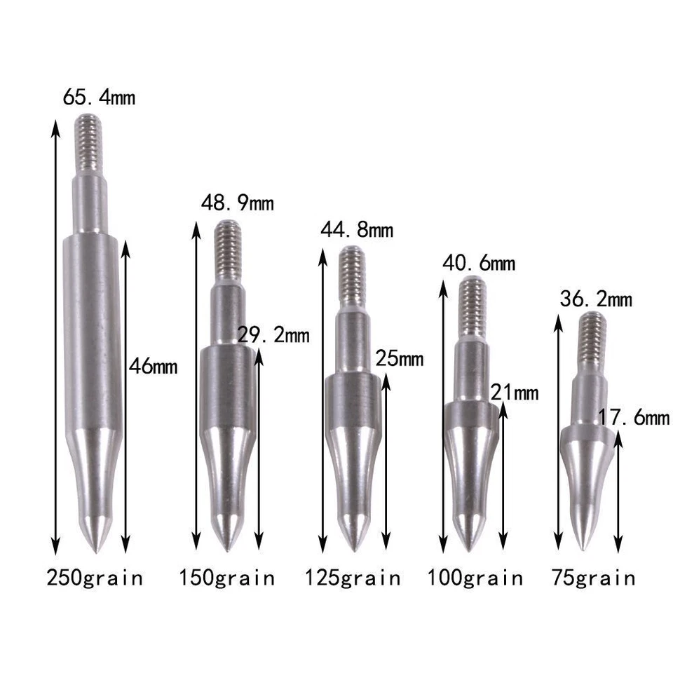 75-300gr Archery Arrowheads Field Points Broadheads Steel Tips Bow Target - Image 2 of 4