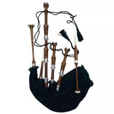 CC Full Size Bagpipe Rosewood Natural Finish Silver Mounts Black Watch Tartan