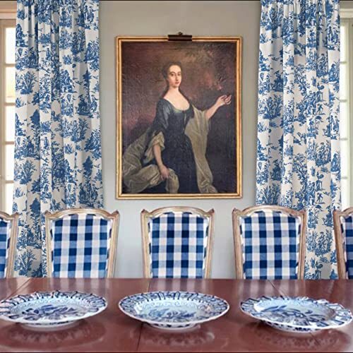 Blue Toile Window Curtains Drapes for Living Room 84 Inch Length 2