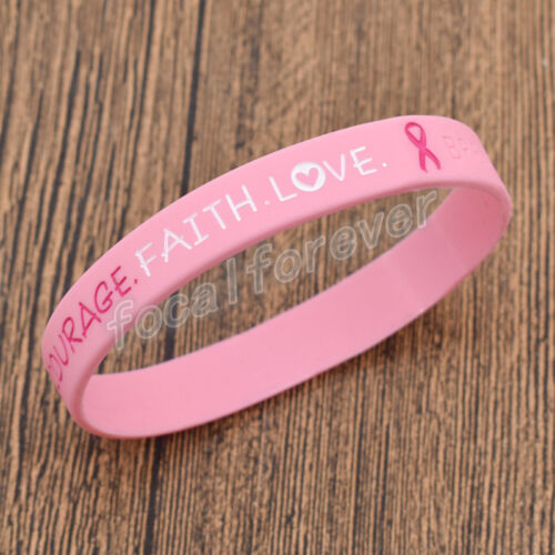 Silicone Breast Cancer Awareness Bracelet Wristband Pink Rubber Bracelet Jewelry - Picture 1 of 4