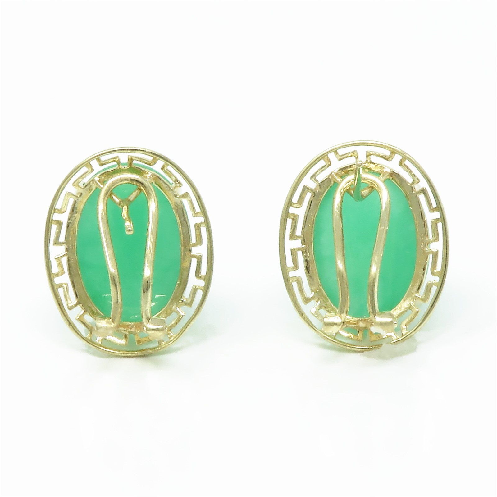 NYJEWEL 14k Yellow Gold Jade Omega Back Earrings - image 3