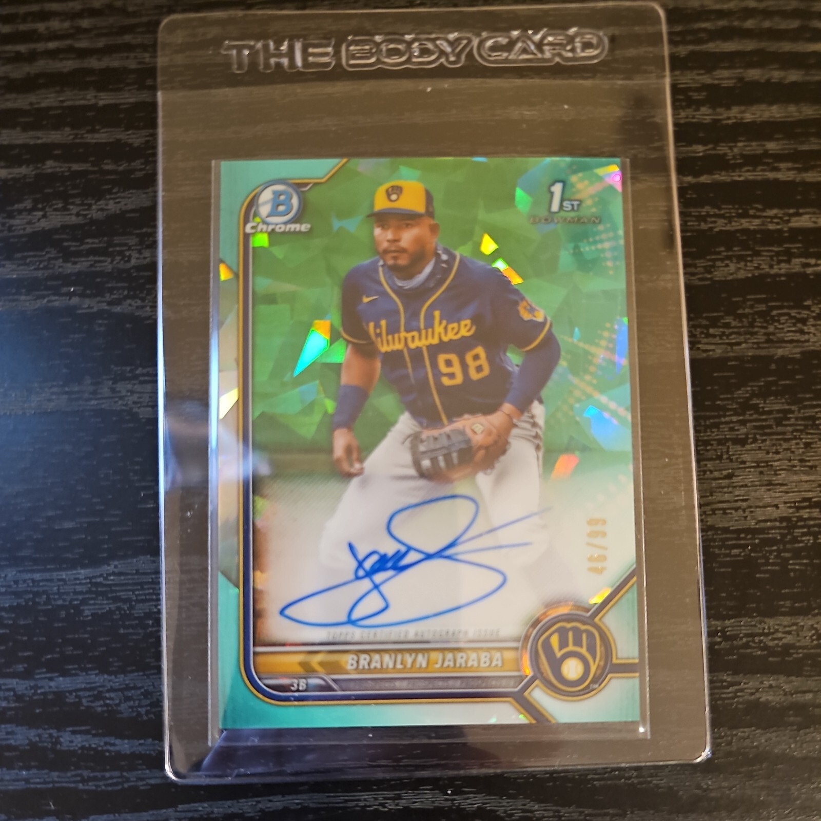 2022 Bowman Chrome BRANLYN JARABA 1st /99 GREEN AUTO Milwaukee BREWERS
