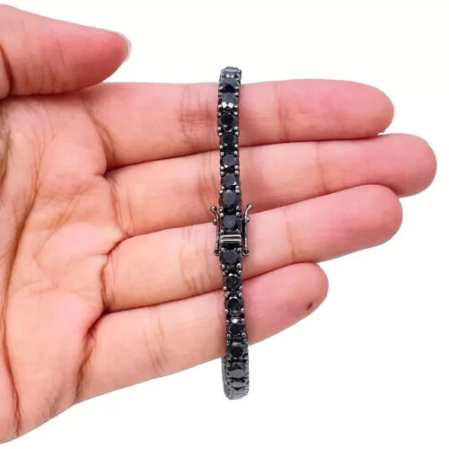 14K Black Gold Finish 18Ct Round Cut AAA Black Diamond 7.5" Tennis Bracelet $499