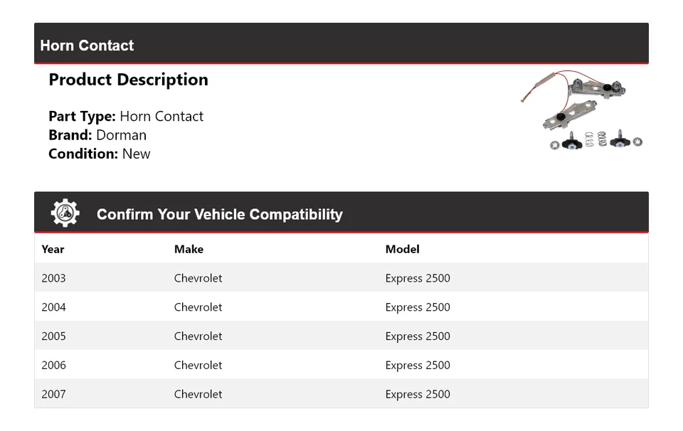 Контакт гудка для Chevrolet Express 2500 Dorman 2003-2007 годов выпуска 2004 2005 2006 годов выпуска - Изображение 2 из 4